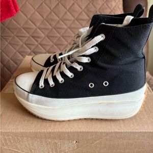 Madden Girl Winnona platform high-top sneaker in black canvas with white
